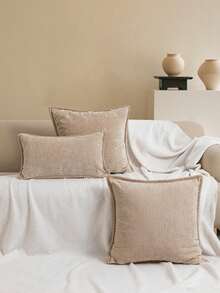 1个/2个纯色靠垫套，雪尼尔面料，特殊锁边工艺，方形枕套，适用于客厅、卧室、沙发、户外露台、花园派对、汽车腰部支撑，四季皆宜，不含枕芯，尺寸：30*50厘米、45*45厘米、50*50厘米 - 米色 - 查看 7