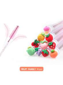 Cepillo de pestañas en forma de tubo con diseño de frutas de dibujos animados, cepillo de pestañas de cristal portátil y redondo para el peinado de pestañas