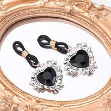 Rhinestone Cherry Heart CZ Dangle Fake Nipple Rings For Women Sparkling Non-Piercing Dangle Nipplerings Nipple Fake Nipple Piercing Jewelry Sexy Women Clothing Accessories