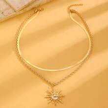 [Summer Sun-Shaped Jewelry] Fashion Jewelry Pendant Necklace Bracelet Y-Shape Multilayer Necklace, Boho Style Sunburst Pendant Necklace, Suitable For Summer Beach Holiday, Daily Wear, Graduation Trip, Prom Party, Fashionable Gift For Friends, Lovers, Wife, Teacher, Classmates, Sisters, Daughter