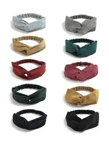 5/10pcs Classic Criss-Cross Knitted Headband Facial Wash Elastic Headwrap Solid Color Absorbent Fashion Handmade Hairband For Women, Multiple Colors Available, Hair Accessories Fall Winter Hair Band For Vacation Outfits Woman Elegant Scarf Women Bandana Soft Headwrap - Multicolor - View 10