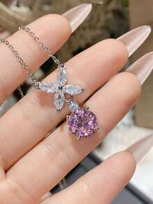 4pcs/Set Luxury Ditsy Floral Sweet Style Jewelry Set, Including Necklace, Earrings And Ring, Crystal Teardrop Design, Ideal For Party, Date, Gift And Casual Wear
