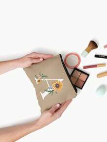 Initial Letter A-Z Flower Print Makeup Bag,Portable Toiletry Bag,Initial Pouch,Zippered Cosmetic Bag,Multi-Purpose Wash Bag,Storage Bag,Daisy Flower Pattern,Cosmetic Pouch For Small Items Storage,Clutch Bag, Lightweight Foldable Storage Bag, Teacher Gift Clutch Bag,Storage For Nurses, Doctors, Teachers Bag, ,Initial Cosmetic Bag,Suitable For Travel, Bridal Party, Or Daily Use, Beach, Mother'S Day Gift, Easter Gift, Birthday Gift