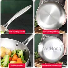 22cm & 24cm Premium Stainless Steel Frying Pan – Professional-Grade Non-Reactive Cookware - Silver - View 7