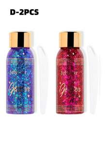 1 pieza/2 piezas Gel con glitter holográfico de 30 ml con una cuchara, brillo de larga duración resistente al agua para actuaciones en el escenario, tema de sirena, brillo resplandeciente