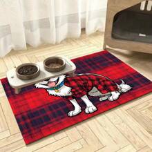 1pc Star & Red Clothed Dog Print Pet Placemat, Quick Drying Feeding Mat For Cats & Dogs, Easy To Clean, Suitable For Pets All Seasons, Pet Cage Pad