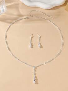 2pcs Unique Dinner Party Set - Rhinestone Earrings & Necklace Jewelry Set For Women, Fashion Accessories