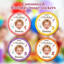 24/48/72pcs Personalized Custom Birthday Stickers And Round Creative Stickers Are The Perfect Choice For Birthday Party Gift Packaging - Yellow - View 1