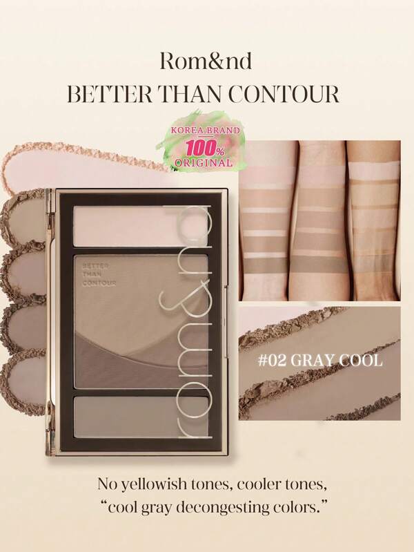 Rom&nd Romand BETTER THAN CONTOUR 02 GRAY COOL, Mousse difuminador de piel, contorneador estilizante, capas construibles, escultor facial 3D, apto para piel seca, multiuso en nariz/mejillas/línea del cabello, estuche magnético, guía de intensidad de color, esculpido en 5 minutos, 20,5 g/0,72 oz