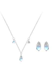1 Set 925 Sterling Silver Luxury Moonstone Earrings Pendant Necklace Jewelry Set For Women Statement Jewelry Gift