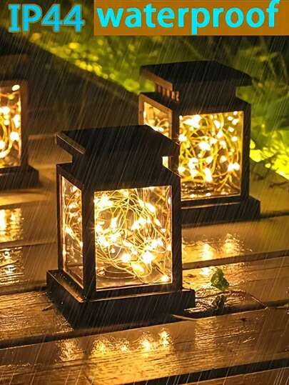 Solar Powered LED Copper Wire Starry Lights, Waterproof Outdoor Hanging Lights, Fake Candle Lights, Lanterns, Garden Lights, For Villa, Decor, Retro, Atmosphere Lights, Balcony, Atmosphere Night Light