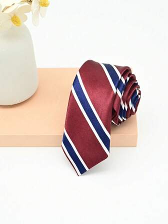 1 st herrslips med röd och blå randig affärsslips, trendig slips för vardagsbruk