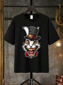 Men's Fashionable Cartoon Crazy Rabbit Print T-ShirtFather's Day Gift For Dog Dads-METRO MAFIA - Black - View 1