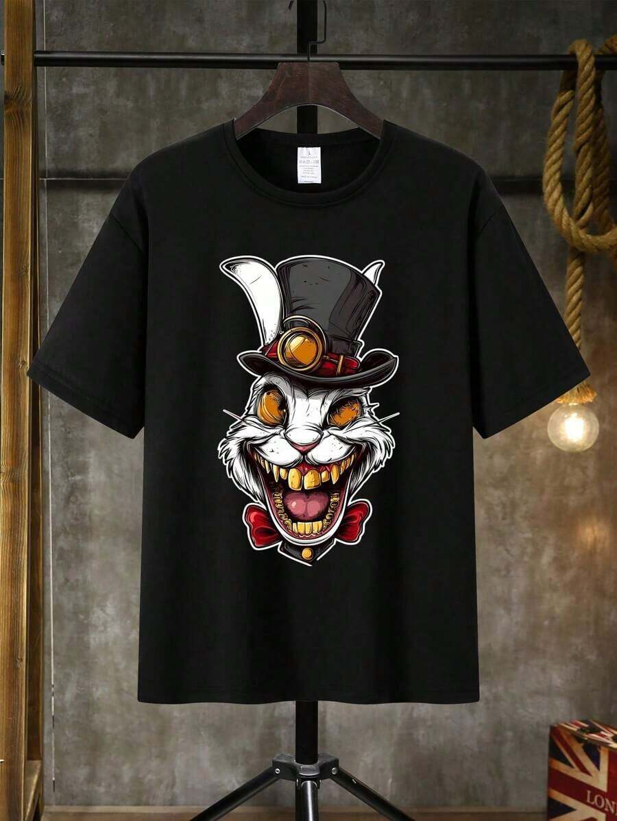 Men's Fashionable Cartoon Crazy Rabbit Print T-ShirtFather's Day Gift For Dog Dads-METRO MAFIA - Black - View 1