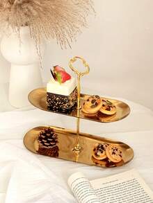 1件欧式不锈钢椭圆蛋糕架家用下午茶甜品架干果水果拼盘 - 彩色 - 查看 3