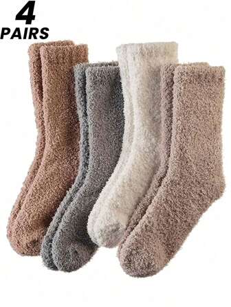 2 Pairs/4 Pairs Coral Fleece Socks For Women, Thick Warm Fuzzy Sleeping Socks For Home Wear And Postpartum, Fits Size 35-43, Autumn/Winter, Fluffy Socks