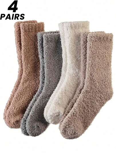 2 Paar/4 Paar Korallenfleece Socken für Frauen, dicke warme flauschige Schlaf-Socken für Zuhause und Wochenbett, Größe 35-43, Herbst/Winter, flauschige Socken