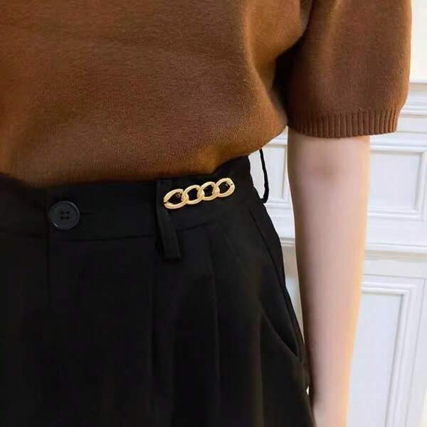 Sleek Chain Brooch: Waist Reducer, Anti-Slip Buckle For Skirts, Elastic Waist Pin To Fix Clothes, Solid Color Iron Alloy Brooch, All Season