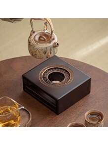 1pc Wooden Teapot Warmer Stand With Candle Tealight Holder – Portable Tea Light Heating Base For Teapot, Non-Electric Warmth Retention Accessory For Tabletop Tea Serving(Candleless) Back To School