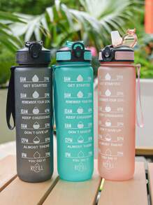 1pc 1000ml/32oz Gradient Color Plastic Cup, Outdoor Large Capacity Sports Water Bottle With Straw, Time Marker, Bounce Design, Leakproof Lock, Strap For Convenient Carrying, Suitable For Work, School, Outdoor Sports, Fitness, Hiking, Camping, Cycling, Holidays Gift