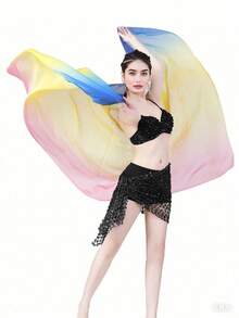 1 pieza Velo ligero y transparente de color degradado vibrante - Accesorio de disfraz de chal para actuación de danza del vientre - Multicolor - Ver 17