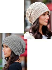 1/2 st veckad mössa, kvinnor vår/sommar koreansk stil stickad mössa i ett lager, mångsidig öronvärmare turbanhatt - enfärgad - Visa 20