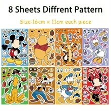 Disney 8PCS Original Cartoon Face Swap Stickers - Waterproof PVC Decals For Phone Case & Skateboard Decor (Disney-Inspired Non-Infringement Design), School Supplies,Back To School