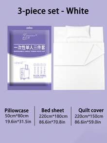 一次性加宽加大四件套，白色，一次性床单和枕套，清洁卫生的旅行必备，床单和被套 - 彩色 - 查看 11