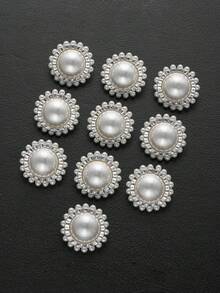 4 قطع/عبوة أزرار معدنية أنيقة دائرية الشكل مرصعة بالراين وخرز اللؤلؤ، أزرار فخمة عصرية بسيطة، أزرار زخرفية للمعاطف والقمصان والسترات الصوفية والجاكيتات، إكسسوارات مجوهرات متعددة الاستخدامات لل- DIY