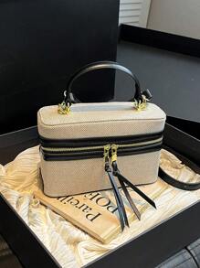 1pc Square Colorblock Shoulder Bag, Suitable For Women's Daily Use