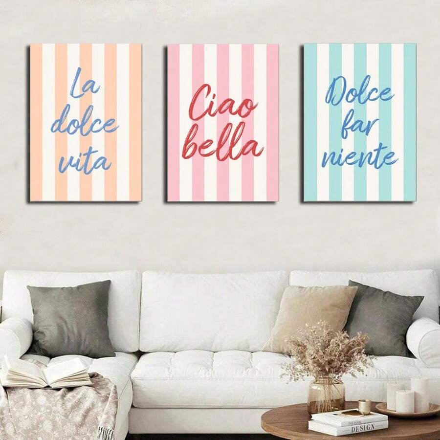 Tres carteles con letras simples, arte de pared moderno y de moda, decoración de habitación para niñas, arte de pared lindo, adecuado para dormitorios, salas de estar, regalos para amigos, pinturas con marco interior