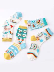 4 Pairs Cartoon Animal Mesh Jacquard Children's Breathable Comfortable Mid-Calf Socks, All Season - Multicolor - View 2
