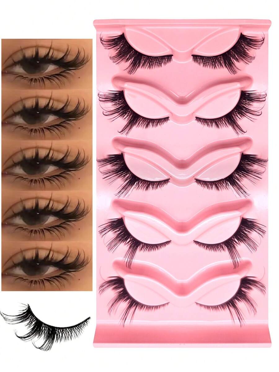 5 对蓬松超浓密猫眼狐狸眼假睫毛，C 卷曲，4-21 毫米长度，自然外观，性感睫毛延长，适合化妆
