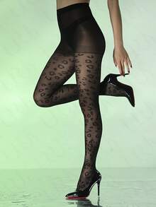 1 件女士时尚性感豹纹拼接雪纺连裤袜