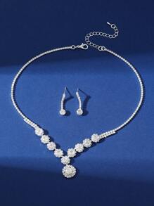 1 conjunto de brincos e colares com pingentes de flores de strass de luxo da moda, adequado para uso diário feminino, banquete, casamento, noiva, festa, presente de festival