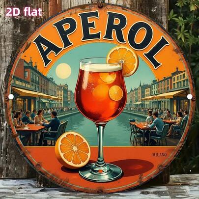 2D Flat - "Riverbank Beverage Party" Records Summer Leisure Time | Outdoor Social Theme, 19.81 * 19.81 Cm Round Sign, Suitable For Balcony Bar/Garden Party/Patio Restaurant/Vacation Villa/Poolside Decoration, Room Decor