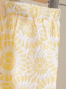 Kleine Mädchen Lässig Vintage Jacquard strukturierte Weste mit Schleifendekor und Hose Set, bequem