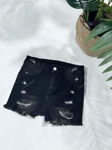 Edgy Mid-Rise Slim-Fit Stretch Shorts – Distressed & Frayed Hem For Look