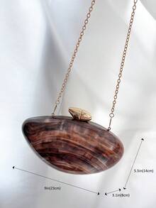 1 件棕色大理石纹盒状包，配金属链带，复古优雅女士晚装手拿包 - 棕色 - 查看 8