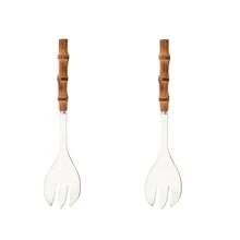 1/2pcs Stainless Steel Salad Service Spoon And Fork Set, Wooden Bamboo Handle, Western Style Fruit And Vegetable Mixing Spoon Salad Fork Salad Spoon, Dishwasher Washable,School Supplies - Multicolor - View 15