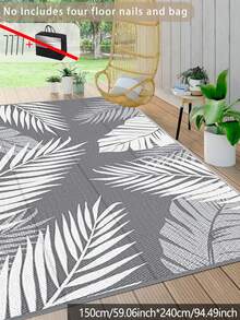 Outdoor Waterproof Plastic Woven Rug - 150x240cm Waterproof Reversible Patio Mat, Modern Carpet Suitable For Deck, Beach, RV, Camping, Patio, Garden, Picnic, Back To School - Gray Leaves (without Ground Spikes and Carrying Bag) - View 14