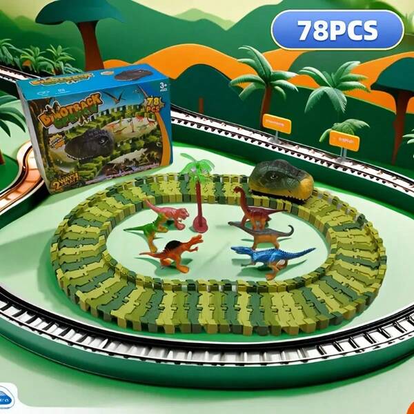 HUANG ER Tor wyścigowy z dinozaurami, stwórz wyścig drogowy ze światem dinozaurów dla chłopców w wieku 3, 4, 5, 6 lat i starszych, elastyczny zestaw zabawek z torem dinozaurów, prezent urodzinowy