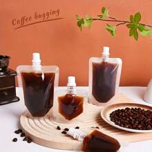 50 Stücke Einweg-Kaffee-Flüssigkeitsverpackungsbeutel, tragbare Getränkebeutel, Safttüten, vertikale Getränkebehälter für kalte und heiße Getränke, durchsichtige Saugdüsenbeutel, lebensmittelecht, auslaufsicher, hochwertige Einwegartikel