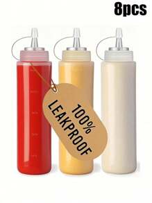 3/5/8-Piece Plastic Squeeze Bottle, 8-Ounce Leak-Proof Condiment Container For Ketchup, Mustard, Mayonnaise, Syrups, Sauces, Seasonings, Oils And Honey - Red, Yellow And White Liquid Dispensers For Ketchup Squeeze Bottles With 100% Waterproof Label
