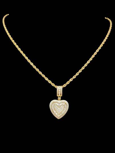 1pc Cubic Zirconia Heart Shaped Pendant On 1pc Stainless Steel Snake Chain Necklace, Hip-Hop Retro Pendant Necklace For Women, Suitable For Daily Wear Or Parties, Mother's Day, Valentine's Day Gift