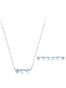 1 set van 925 sterlingzilveren eenvoudige maansteenhangers, oorbellen en kettingen voor vrouwen, romantische trouwsieraden