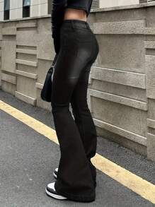 Teen Girls Casual Fashion Pocketed Distressed Flare Leg Jeans
