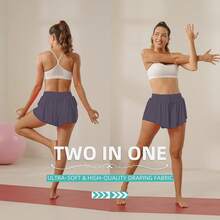 Flowy Athletic Shorts Women Running Tennis Shorts Girls 2-In-1 Double Layer Quick-Drying Comfy ShortsA Valentine's Day FRYB - 深灰色 - 查看 6