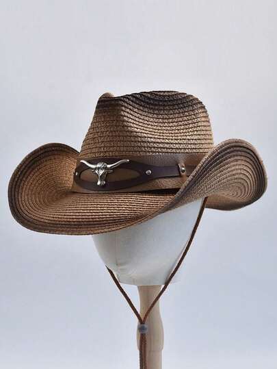 1 Stück Damen Mode Panama Strohhut, neuer europäischer und amerikanischer westlicher Cowboy Strohhut, lässiger Sonnenschutzh Ut für Outdoor, gewebter Cowboy Hut mit Krempe, Strohhut für Outdoor-Reisen, Wandern, Geschenke, täglichen Gebrauch