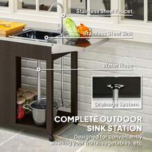 Outdoor Grill Table Grill Cart With Folding Side Table, Steel Sink - 棕色 - 查看 4